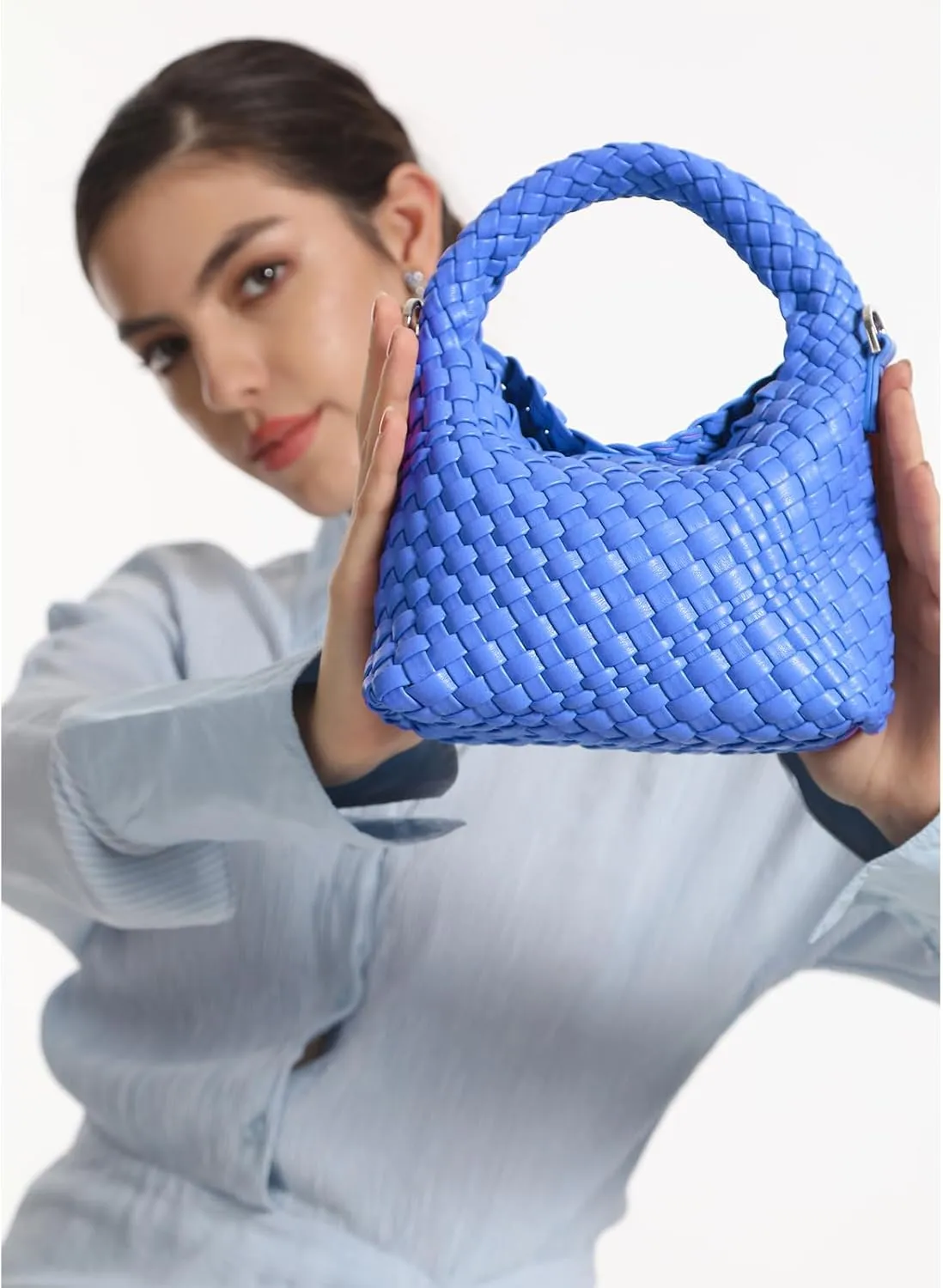 Women Woven Tote Small Crossbody Bag, Weave Quilted Purse Square Shoulder Bag Woven Handbag with Detachable Strap