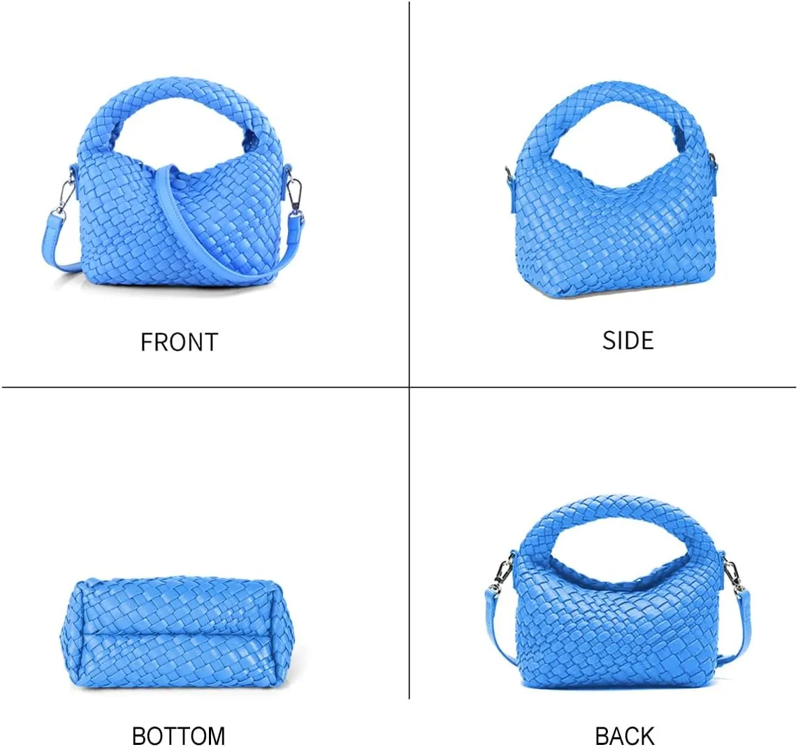 Women Woven Tote Small Crossbody Bag, Weave Quilted Purse Square Shoulder Bag Woven Handbag with Detachable Strap