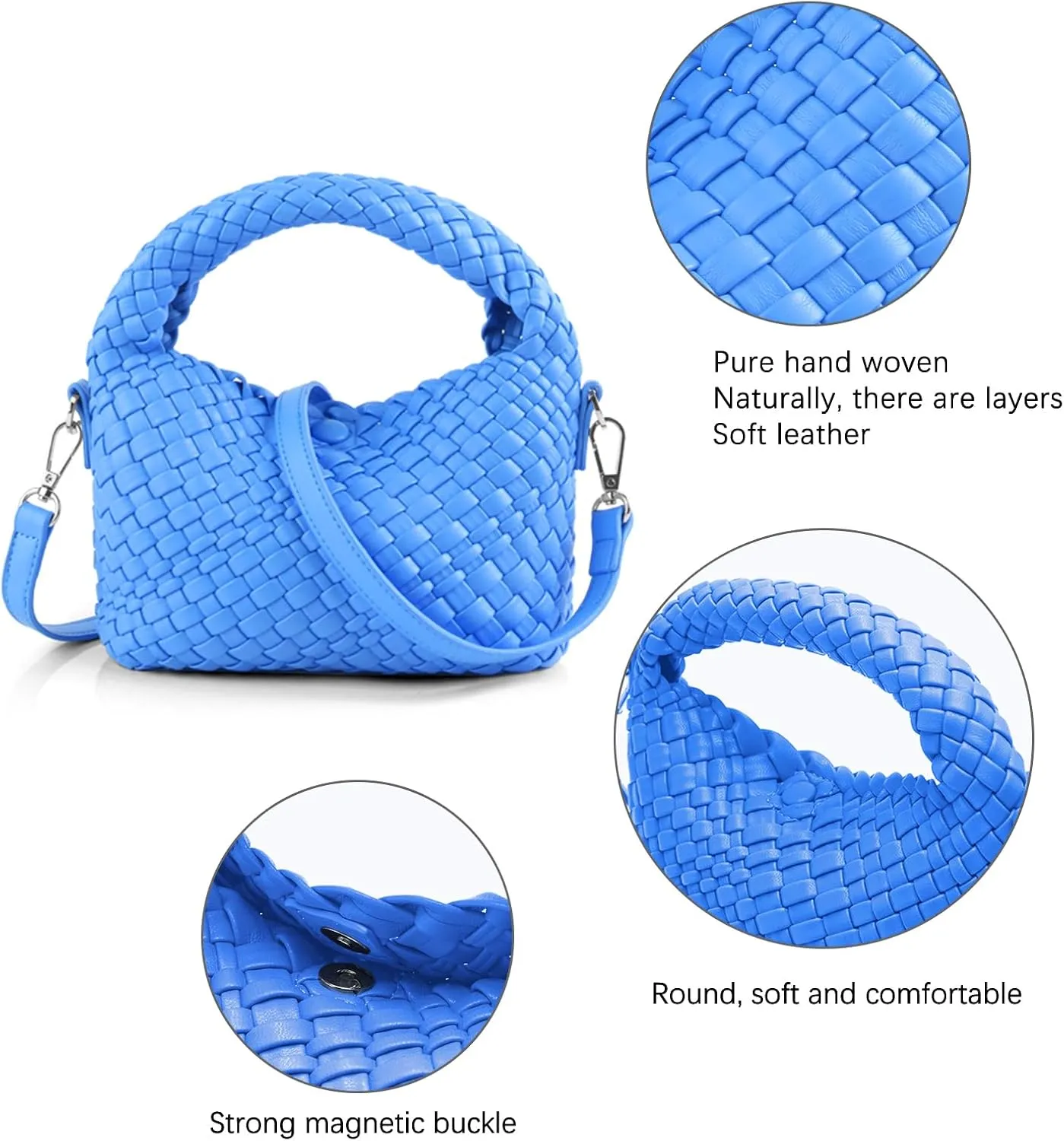 Women Woven Tote Small Crossbody Bag, Weave Quilted Purse Square Shoulder Bag Woven Handbag with Detachable Strap