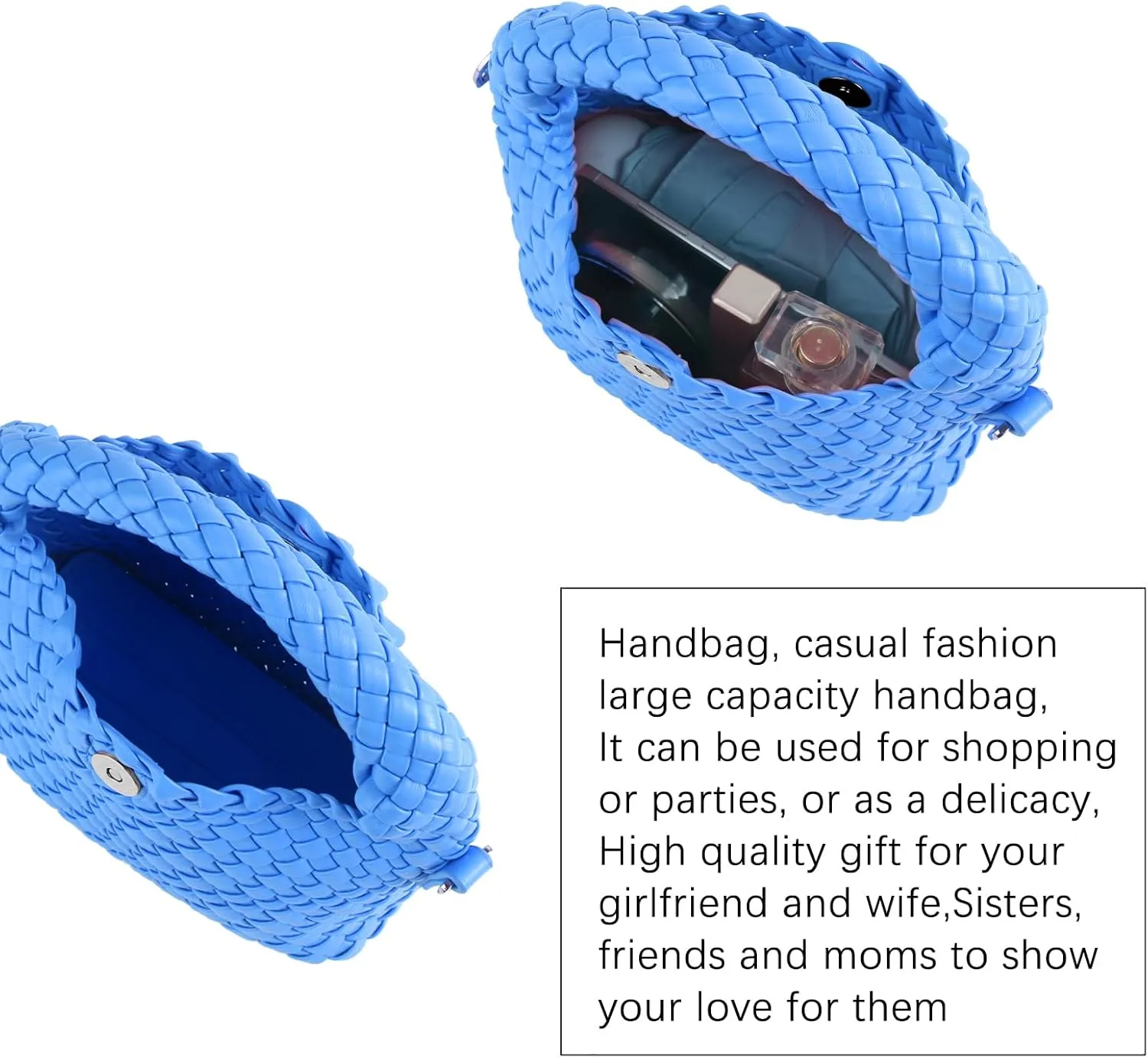 Women Woven Tote Small Crossbody Bag, Weave Quilted Purse Square Shoulder Bag Woven Handbag with Detachable Strap