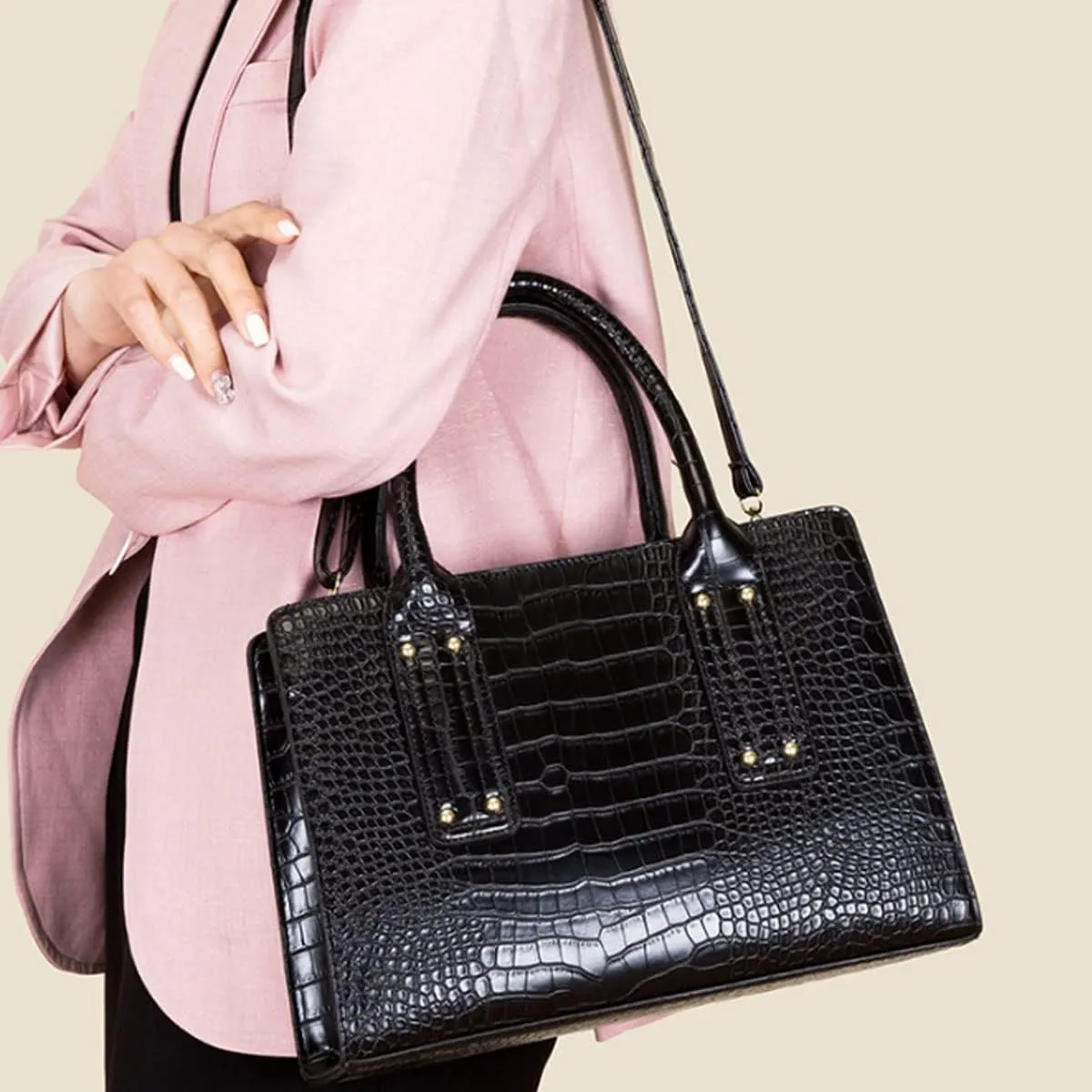 Womens 3 Pcs Handbag Set Clutch Crocodile Pattern Purse Fashion Leather Top Handle Tote Satchel Crossbody Bag Wallet