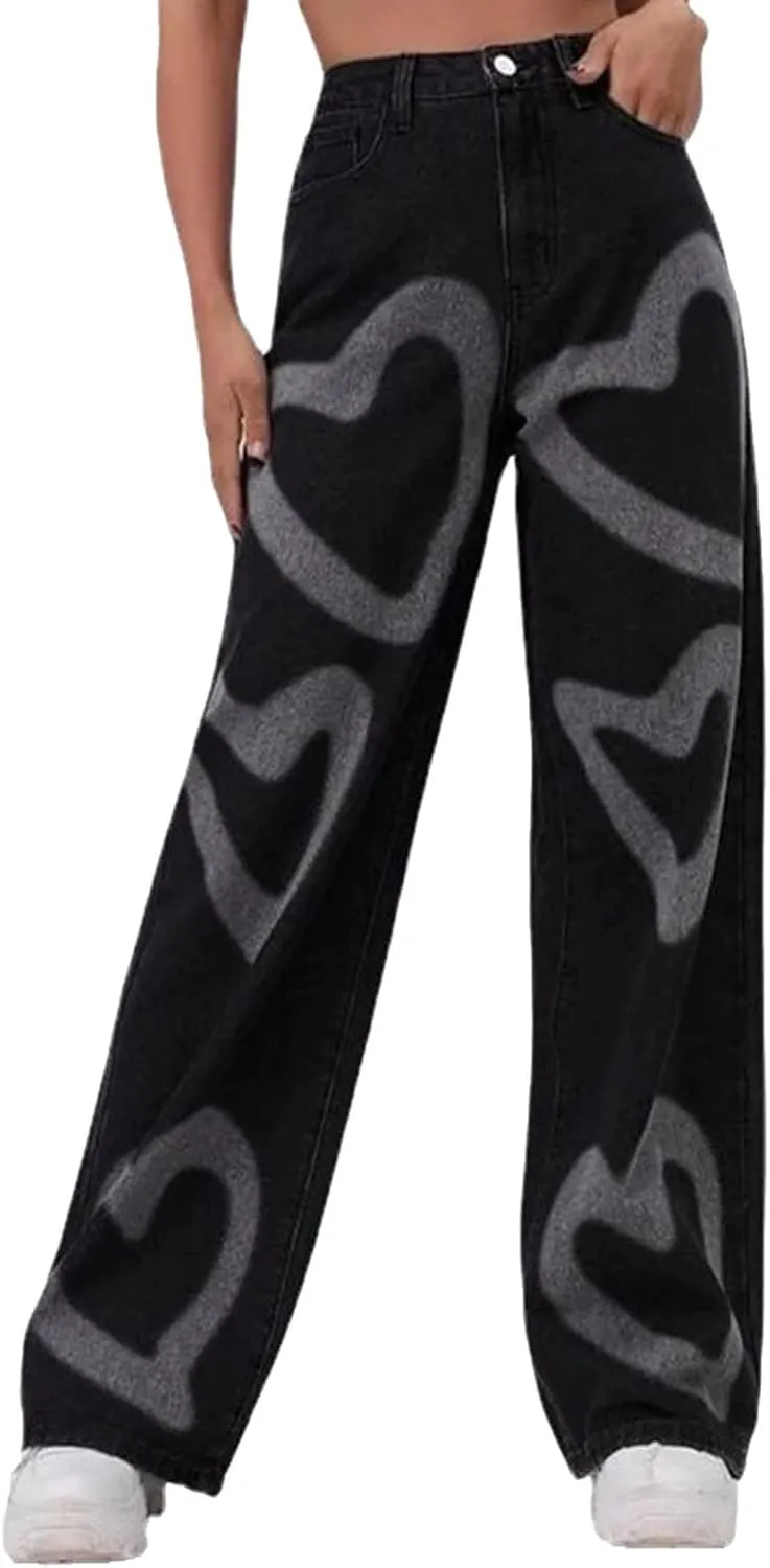 Women's Baggy Jeans Vintage Y2K Wide Leg Jeans High Waisted Boyfriend Pants Plus Size Ripped Jeans Hip Hop Streetwear