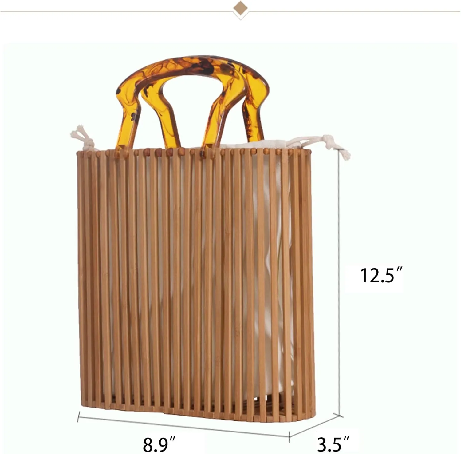 Womens Bamboo Handbags Handmade Summer Beach Clutch Purse Bag Retro with Acrylic Handle Bucket Bag