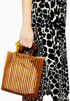 Womens Bamboo Handbags Handmade Summer Beach Clutch Purse Bag Retro with Acrylic Handle Bucket Bag