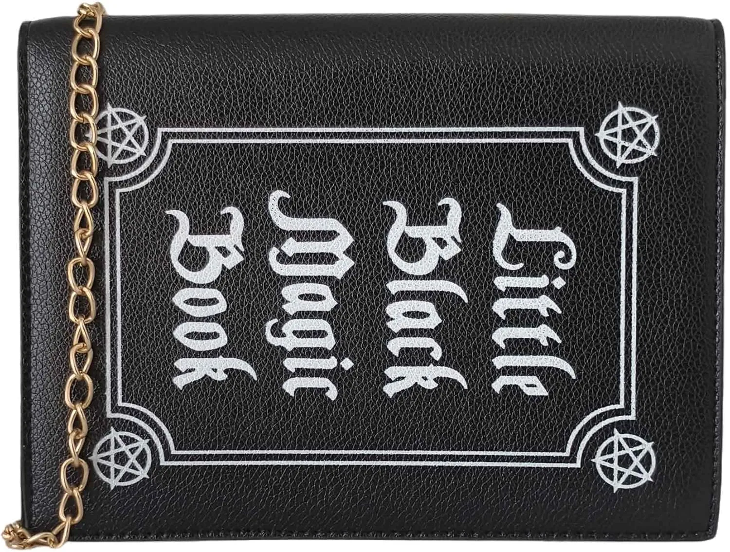 Women's Black Gothic Book Style Faux Leather Purse Crossbody Bag with Gold Chain Strap