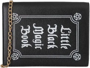 Women's Black Gothic Book Style Faux Leather Purse Crossbody Bag with Gold Chain Strap