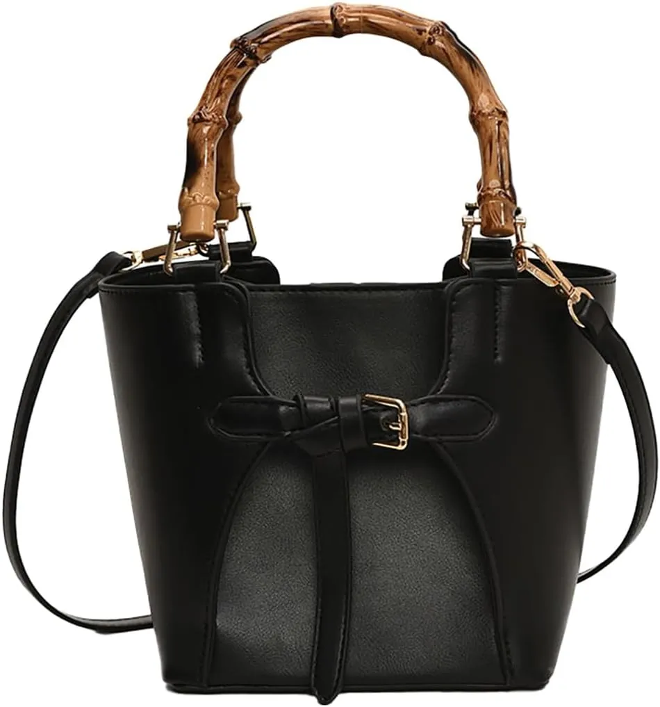 Women’s Bucket Bag Trendy Crossbody Bags For Women Vegan Leather Bamboo Handle Shoulder Handbags Spring Summer Travel Purse