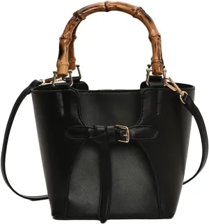 Women’s Bucket Bag Trendy Crossbody Bags For Women Vegan Leather Bamboo Handle Shoulder Handbags Spring Summer Travel Purse
