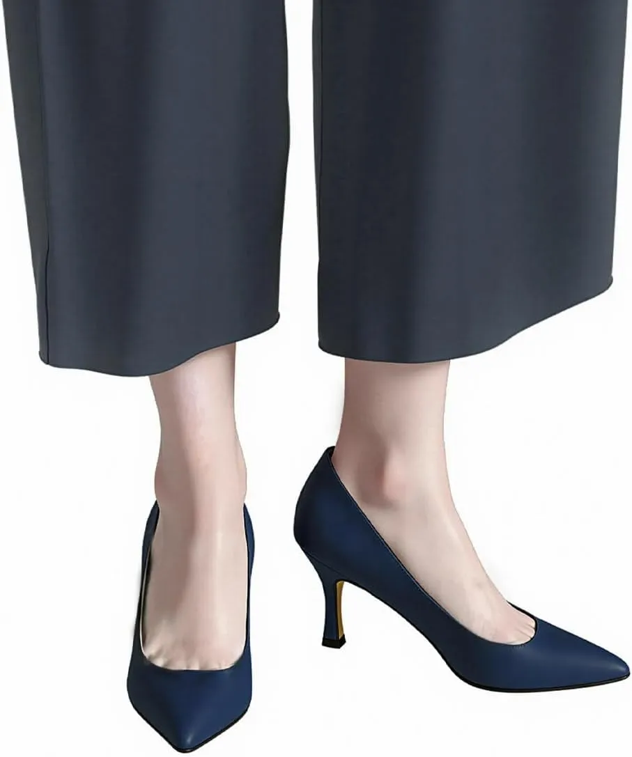 Women's Closed Toe Pointed Pumps Mid High Kitten Heels for Women Dress Shoes Womens Wedding Dressy Shoes