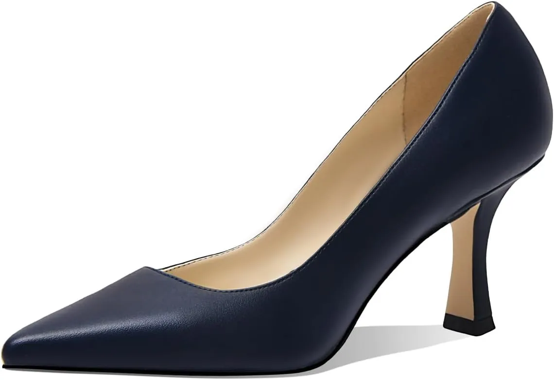 Women's Closed Toe Pointed Pumps Mid High Kitten Heels for Women Dress Shoes Womens Wedding Dressy Shoes