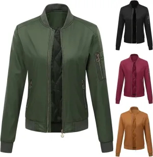 Women's Faux Leather Jacket Stand Collar Long Sleeve Outwear PU Moto Jackets Slim Fit Casual Coat Full Zip Up Coats