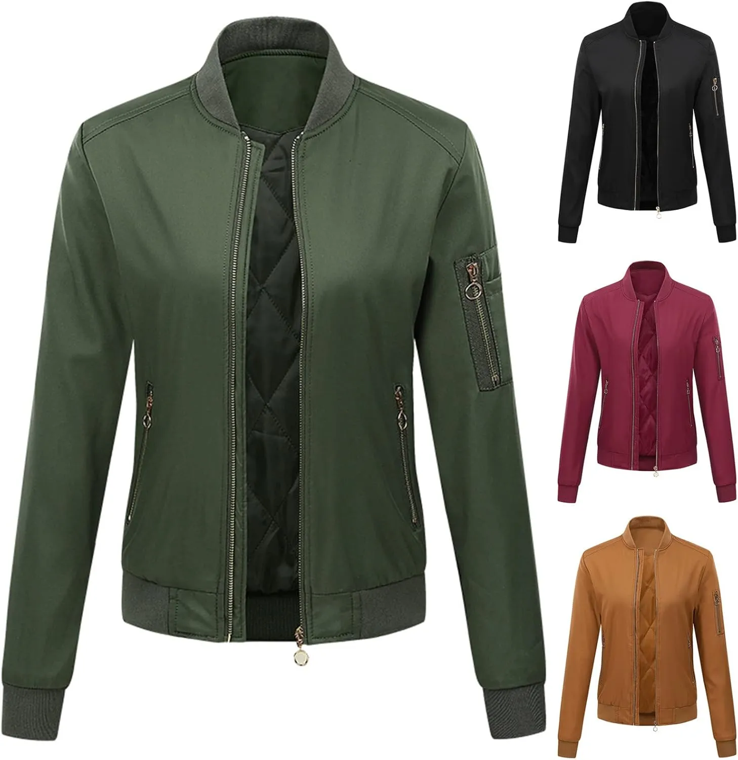 Women's Faux Leather Jacket Stand Collar Long Sleeve Outwear PU Moto Jackets Slim Fit Casual Coat Full Zip Up Coats