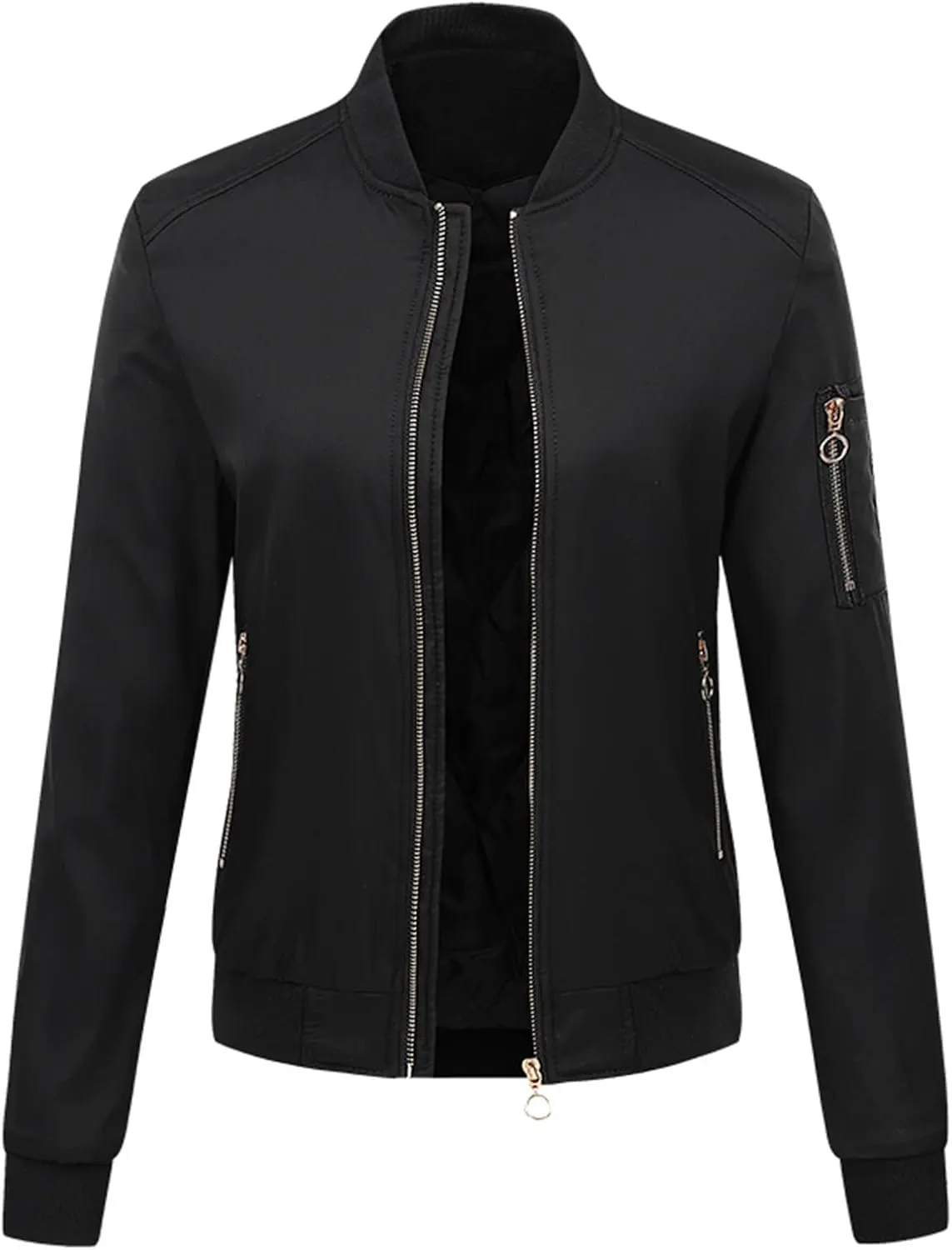Women's Faux Leather Jacket Stand Collar Long Sleeve Outwear PU Moto Jackets Slim Fit Casual Coat Full Zip Up Coats