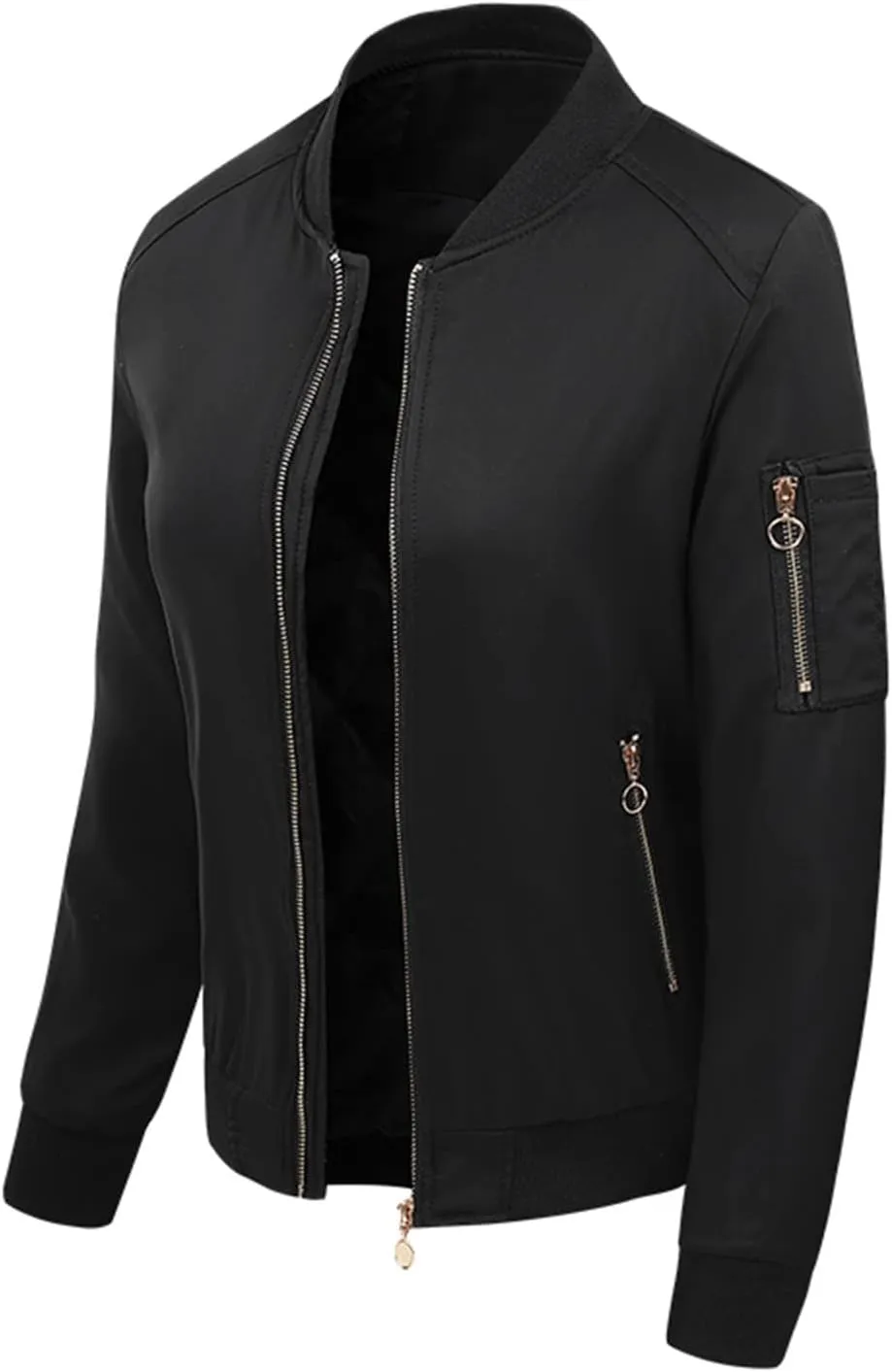Women's Faux Leather Jacket Stand Collar Long Sleeve Outwear PU Moto Jackets Slim Fit Casual Coat Full Zip Up Coats