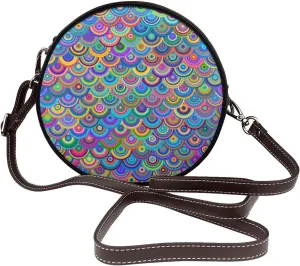 Women's Faux Leather Large Round Crossbody Purse Handbag Shoulder Bag for Travel