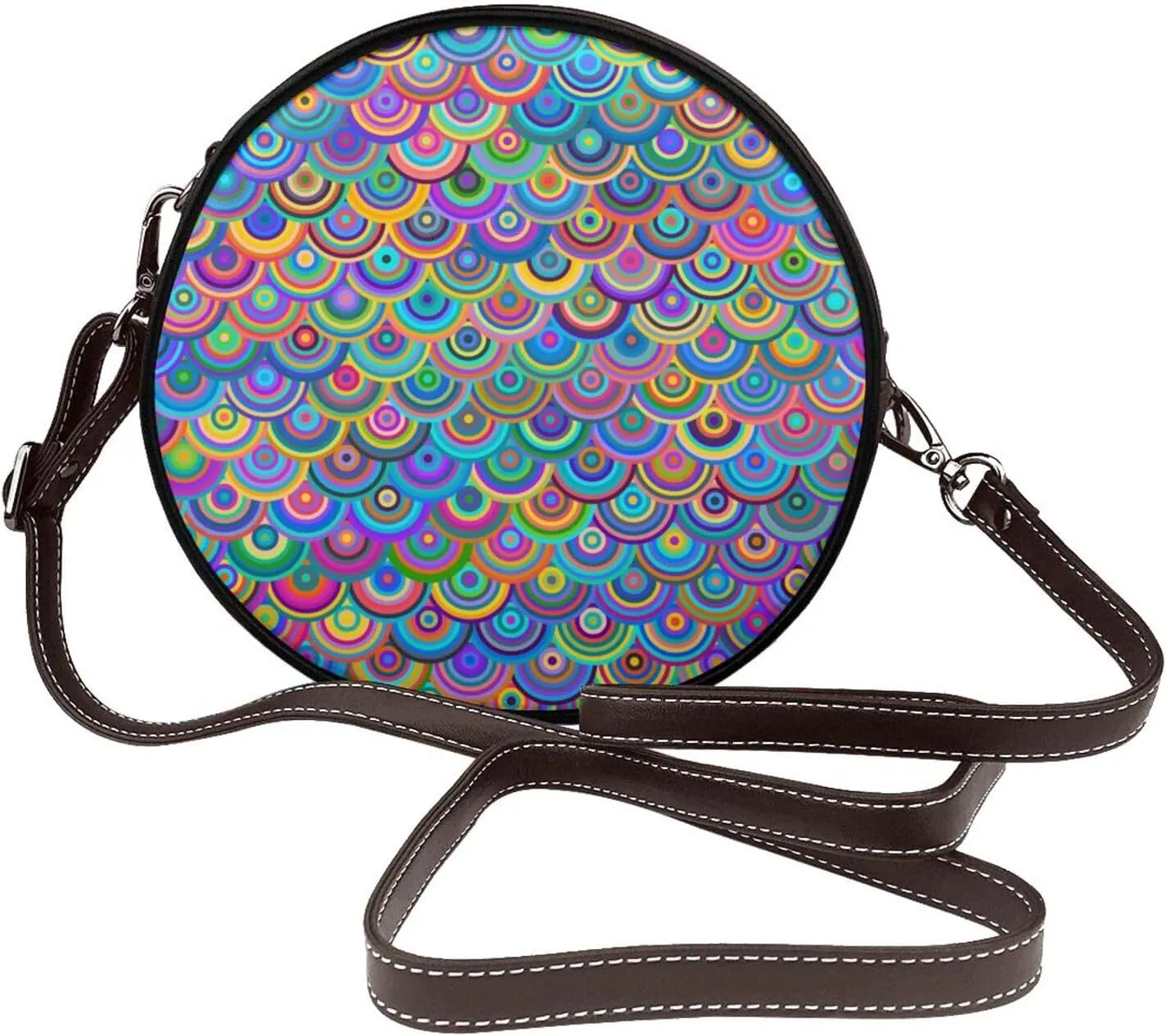 Women's Faux Leather Large Round Crossbody Purse Handbag Shoulder Bag for Travel
