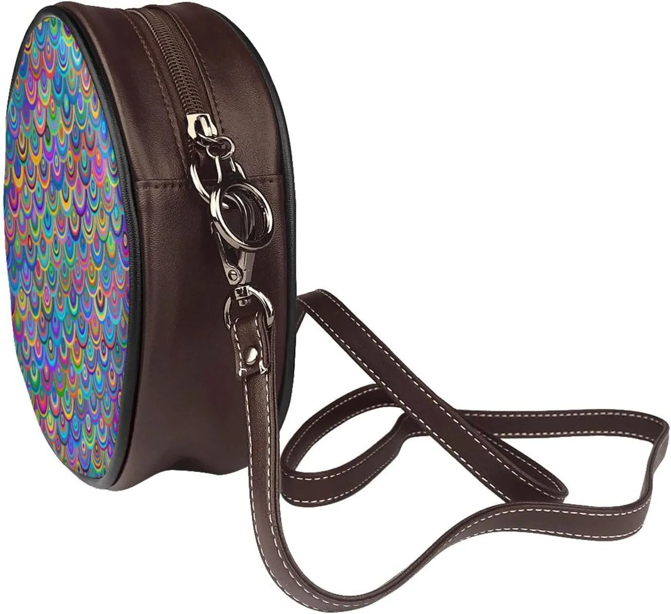 Women's Faux Leather Large Round Crossbody Purse Handbag Shoulder Bag for Travel