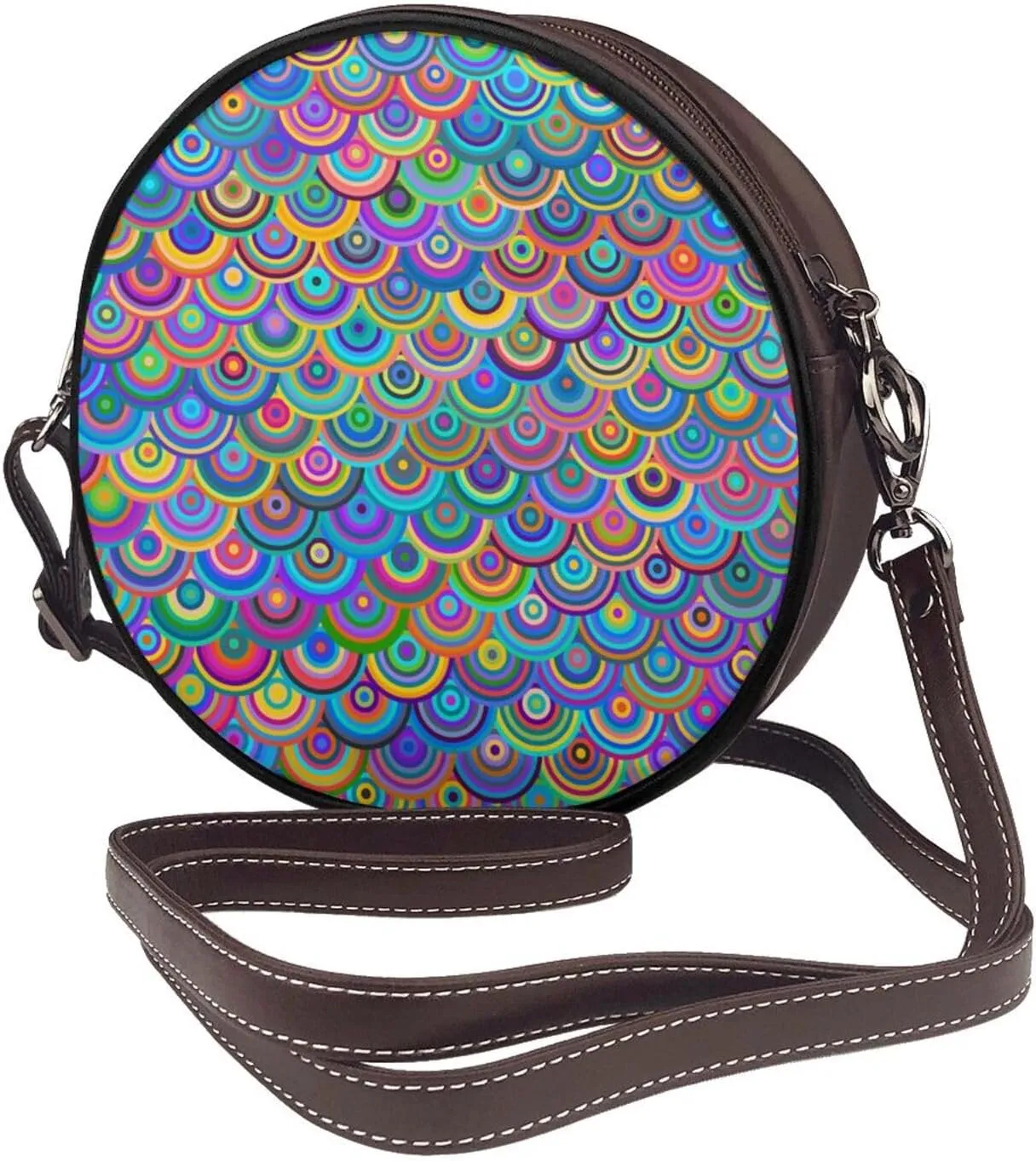 Women's Faux Leather Large Round Crossbody Purse Handbag Shoulder Bag for Travel