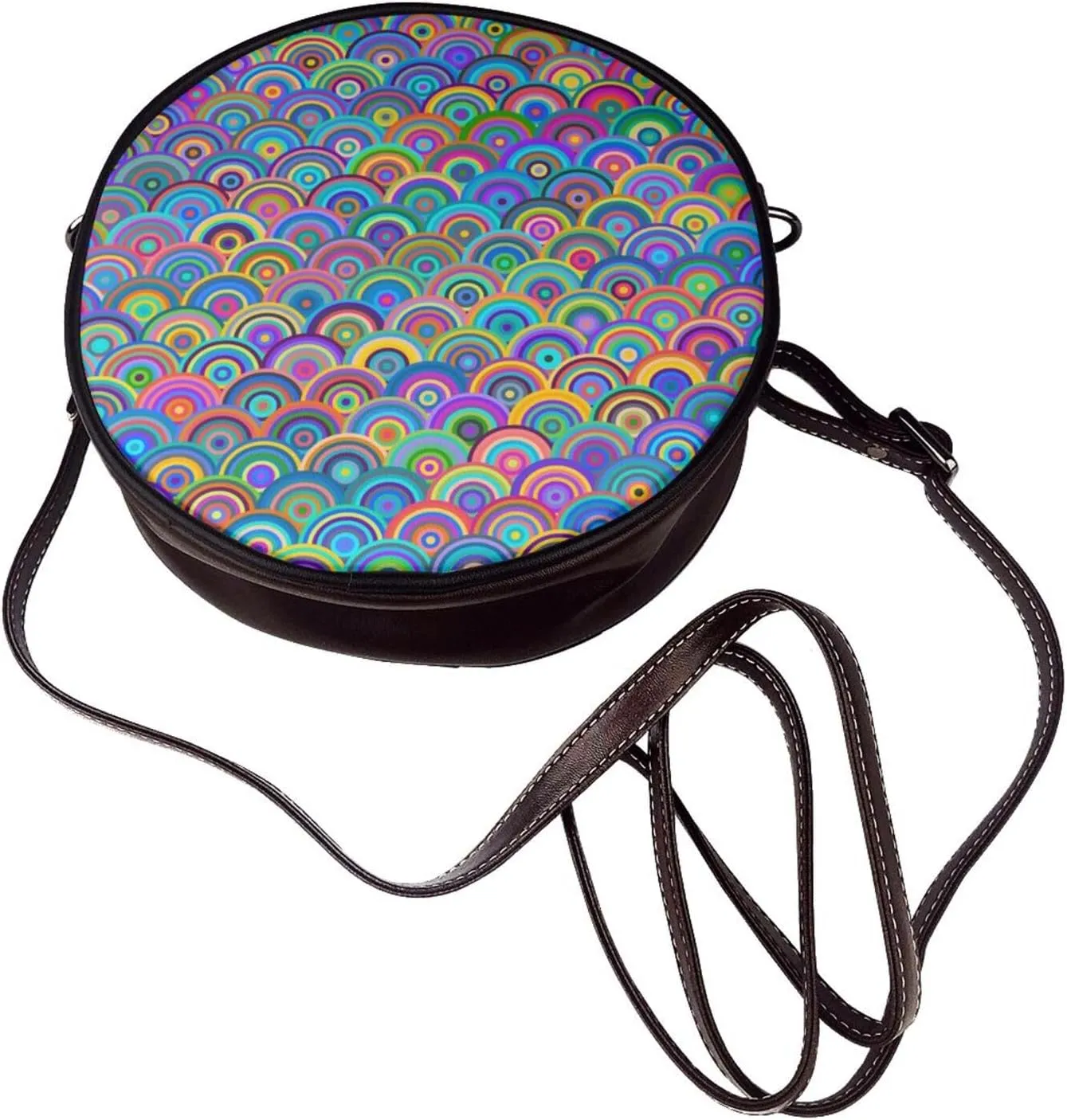 Women's Faux Leather Large Round Crossbody Purse Handbag Shoulder Bag for Travel