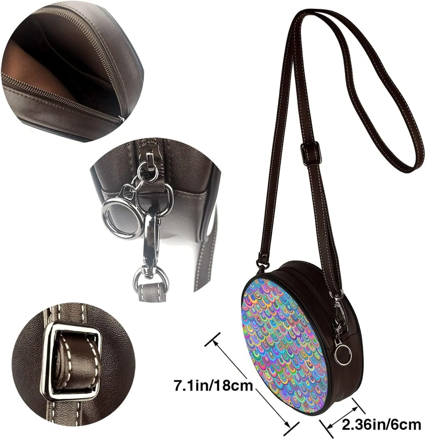 Women's Faux Leather Large Round Crossbody Purse Handbag Shoulder Bag for Travel