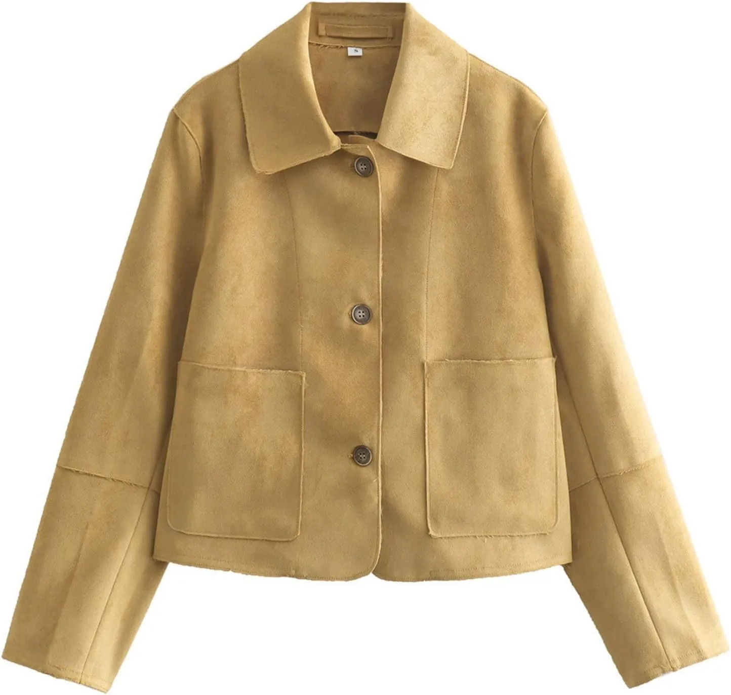 Women's Faux Suede Jackets Blazers Long Sleeve Button Down Cropped Coat Outwear Tops