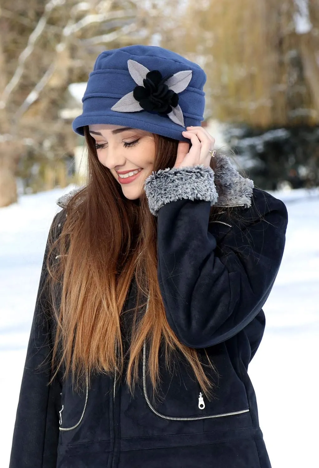 Womens Hat Luxury Fleece Cloche Ladies Cancer Headwear Chemo Winter Head Coverings Plush Double Layer Olivia