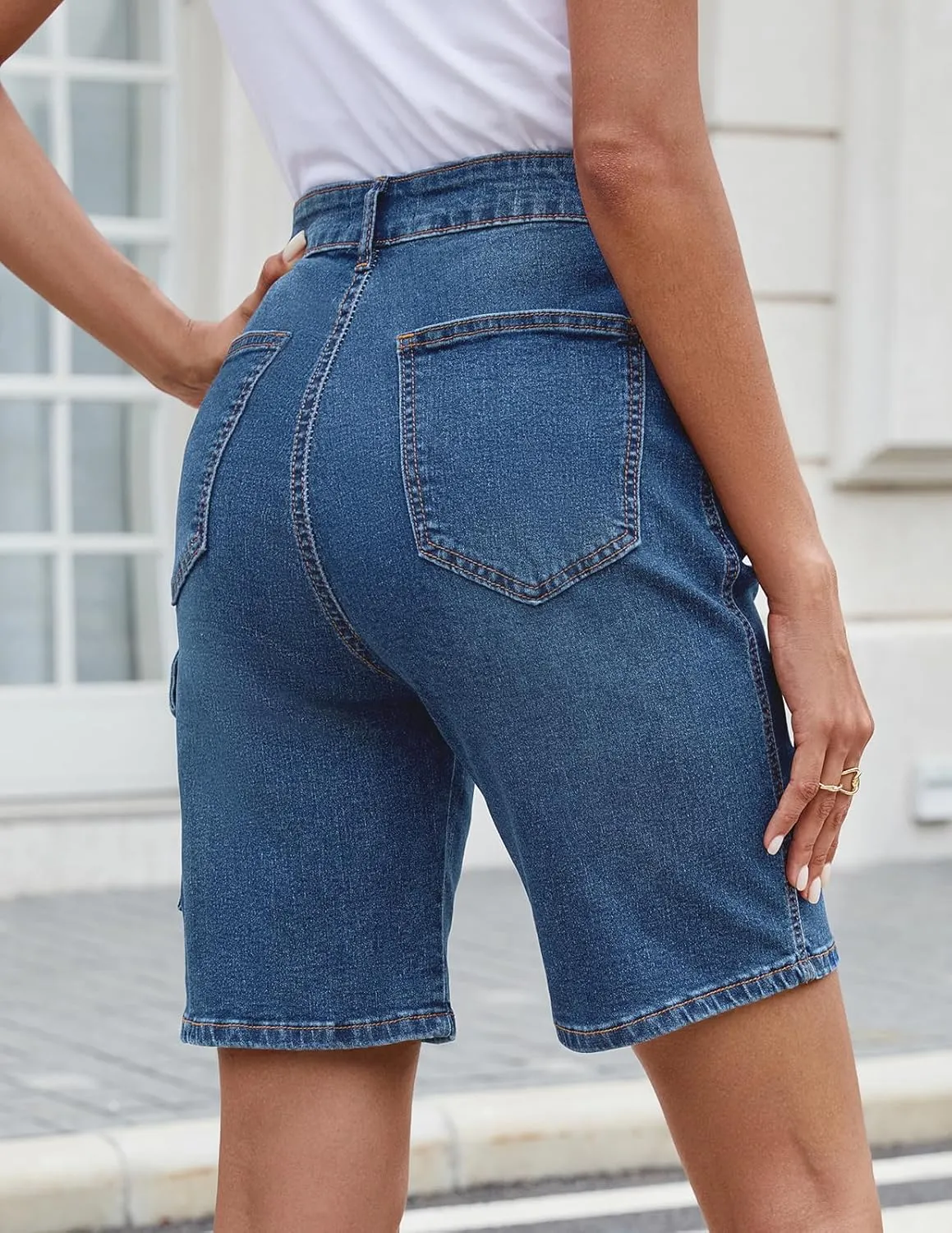 Women's High Waisted Stretchy Bermuda Denim Shorts - Trendy Casual Loose Fit