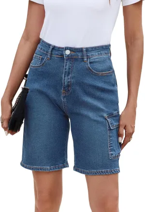 Women's High Waisted Stretchy Bermuda Denim Shorts - Trendy Casual Loose Fit