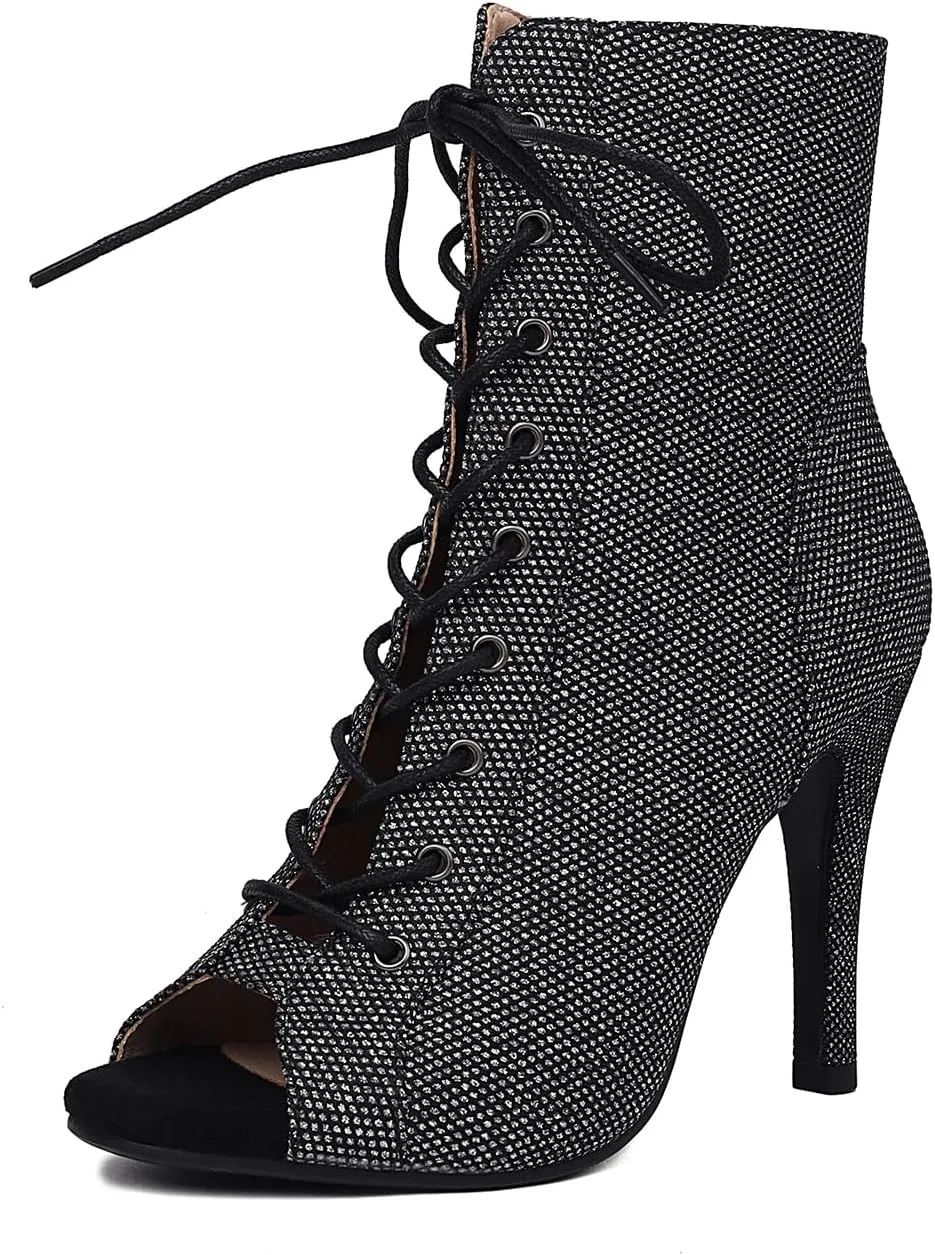 Women's Latin Dance Boots Peep Toe lace-up Ballroom Latin Salsa Ankle Dance Boots