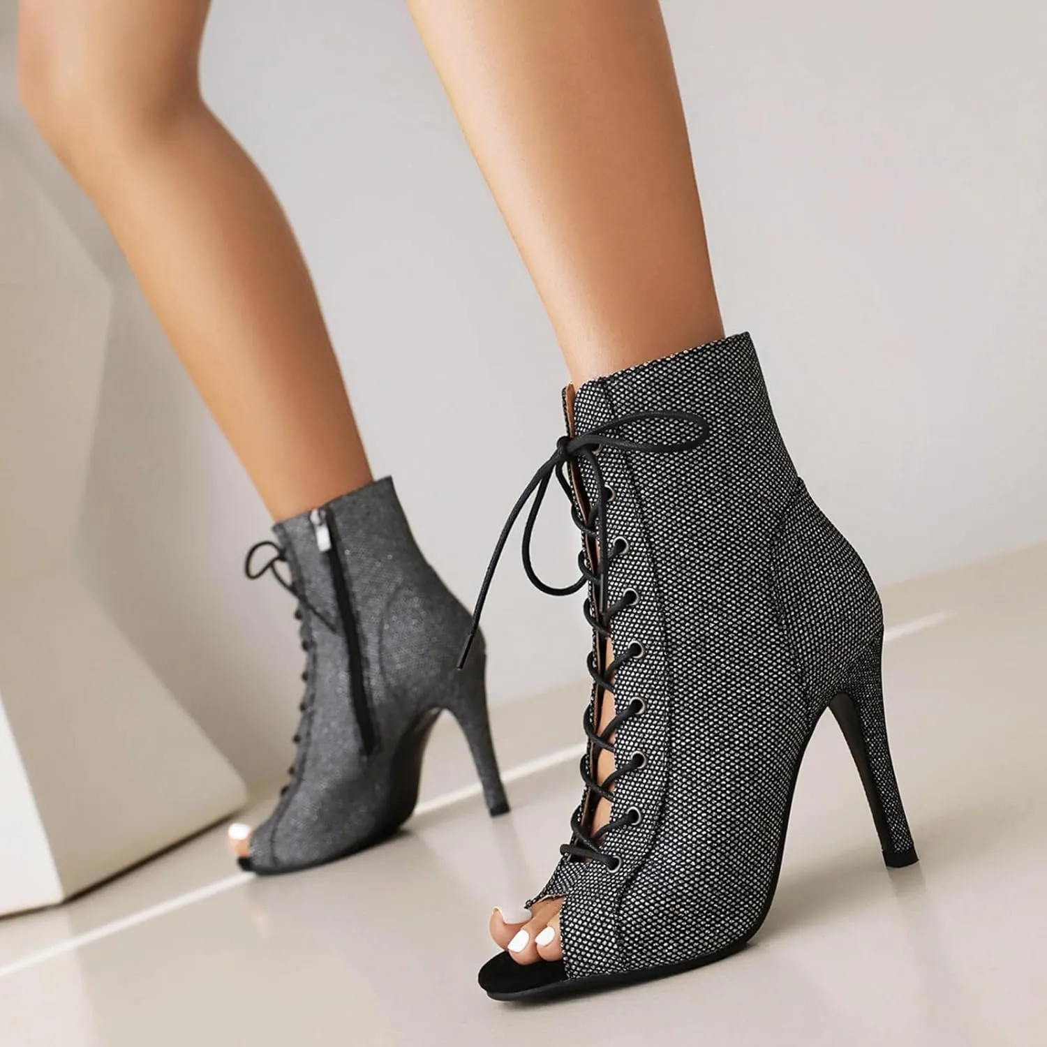 Women's Latin Dance Boots Peep Toe lace-up Ballroom Latin Salsa Ankle Dance Boots