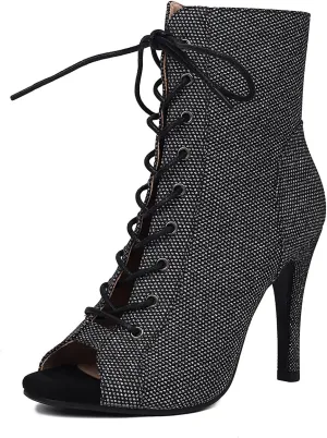 Women's Latin Dance Boots Peep Toe lace-up Ballroom Latin Salsa Ankle Dance Boots