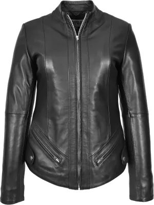Women's Leather Aviator Jacket, Black, Size 8
