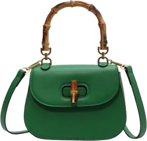 Women'S Leather Tote Handbags,Bamboo Shaped Top Handle Satchel Crossbody Bag Vintage Shoulder Bag