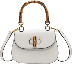 Women'S Leather Tote Handbags,Bamboo Shaped Top Handle Satchel Crossbody Bag Vintage Shoulder Bag