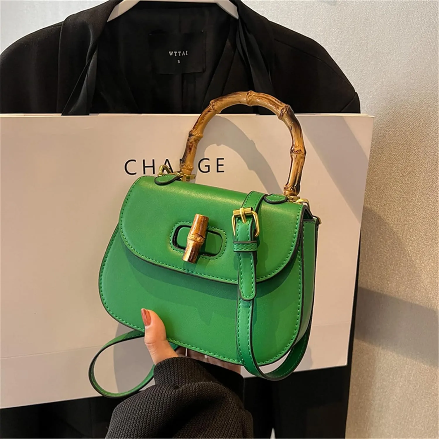 Women'S Leather Tote Handbags,Bamboo Shaped Top Handle Satchel Crossbody Bag Vintage Shoulder Bag