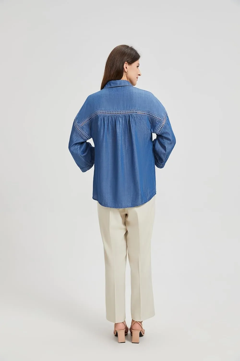 Women's Plus Size Western Denim Shirt - Summer Soft Stretch Cowboy Style Long Sleeve