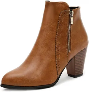 Women's Pointed Toe Chunky High Heel Ankle Boots Fashion Zipper Chelsea Booties Dressy Short Boot