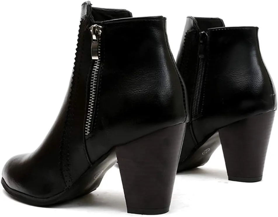 Women's Pointed Toe Chunky High Heel Ankle Boots Fashion Zipper Chelsea Booties Dressy Short Boot