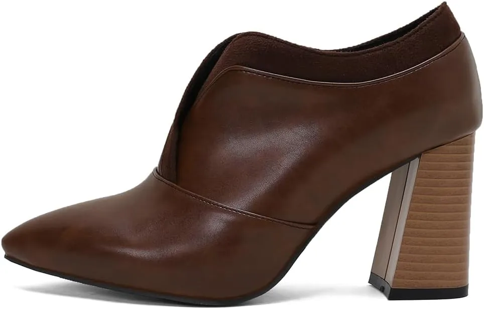Women's Pointed Toe Chunky Stacked High Heels Pumps Shoes Slip On Work Office Block Heeled Dress Shoe