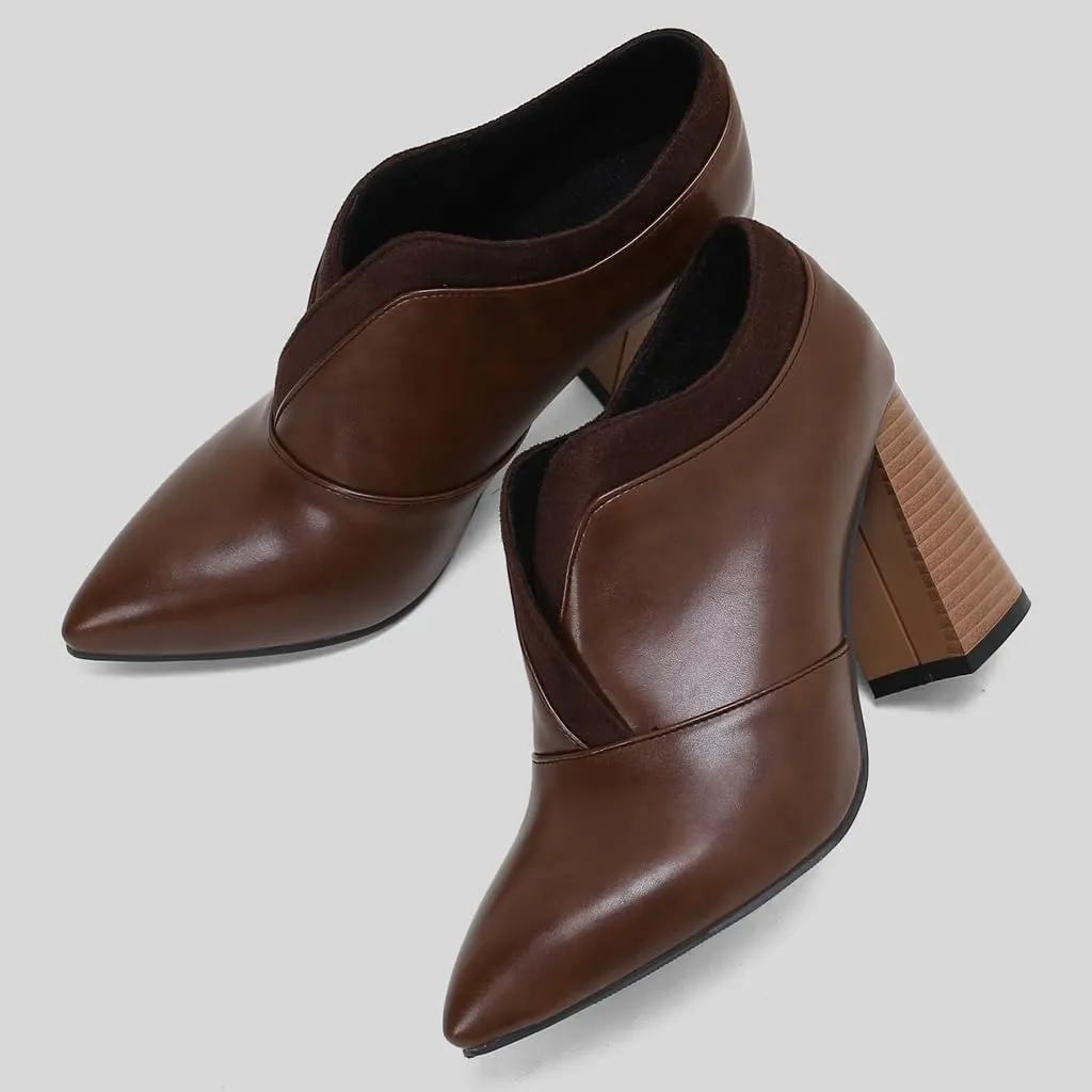Women's Pointed Toe Chunky Stacked High Heels Pumps Shoes Slip On Work Office Block Heeled Dress Shoe
