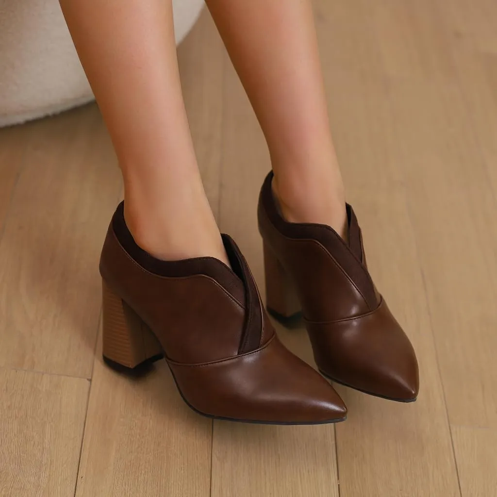 Women's Pointed Toe Chunky Stacked High Heels Pumps Shoes Slip On Work Office Block Heeled Dress Shoe