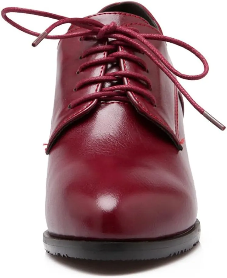 Women's Pointed Toe Lace Up Chunky Mid Heels Oxfords Pumps Comfort Leather Classic Brogues Dress Shoes