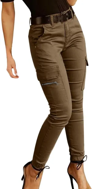 Womens Skinny Cargo Jeans with Pockets Mid Waist Flap Pocket Motorcycle Western Cowgirl Trousers Slim Fit Denim Pants