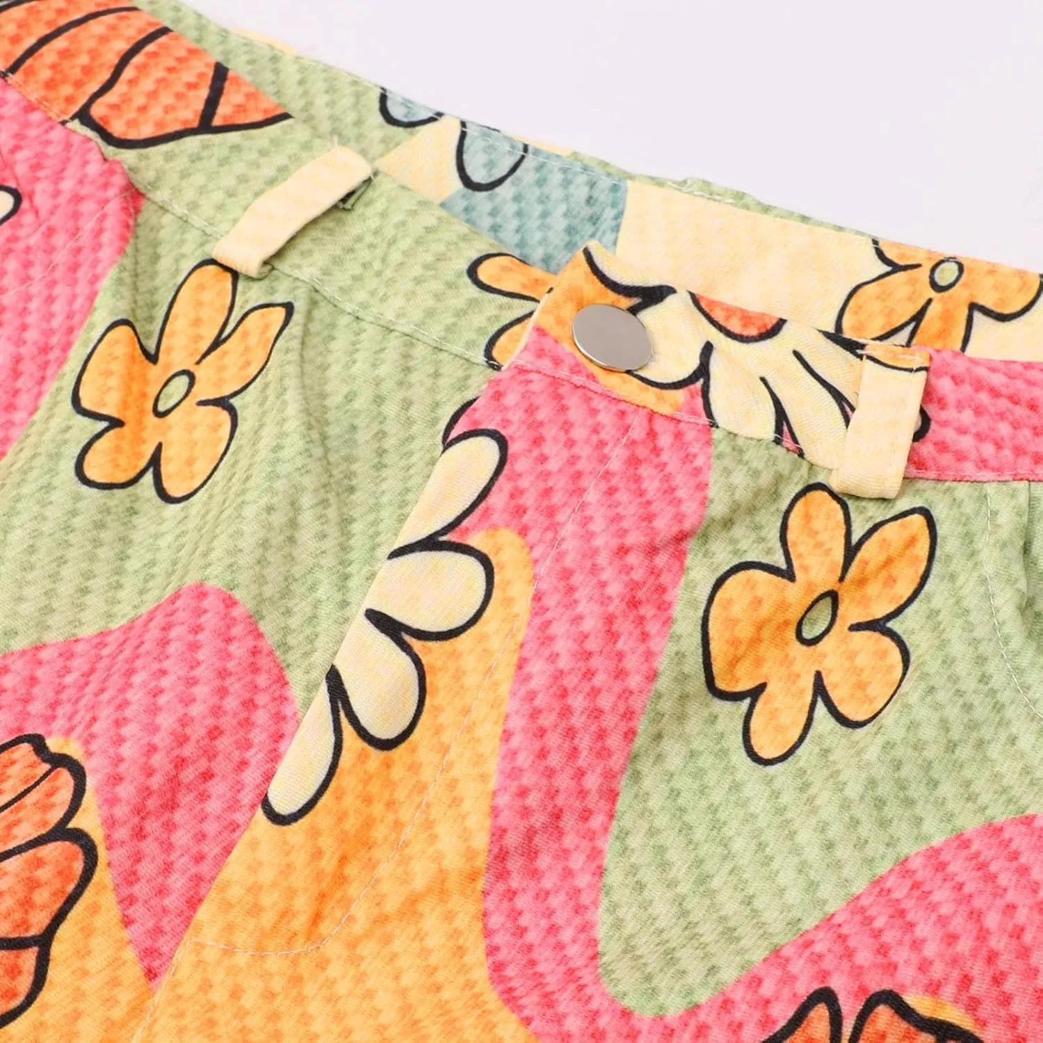 Womens Vintage Wide Leg Fashion High Waisted Casual Denim Pants 90s Floral Printed Pull On Baggy Trousers 2