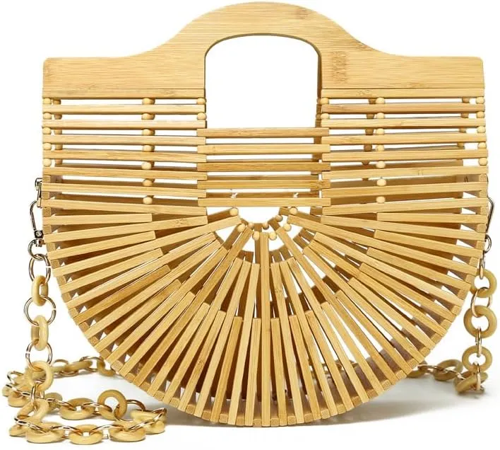 Women's Woven Retro Chain Straw Bag Hollow Handbag Vacation Beach Sesaide Holiday Shoulder Crossbody Bag Versatile Chic