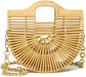 Women's Woven Retro Chain Straw Bag Hollow Handbag Vacation Beach Sesaide Holiday Shoulder Crossbody Bag Versatile Chic