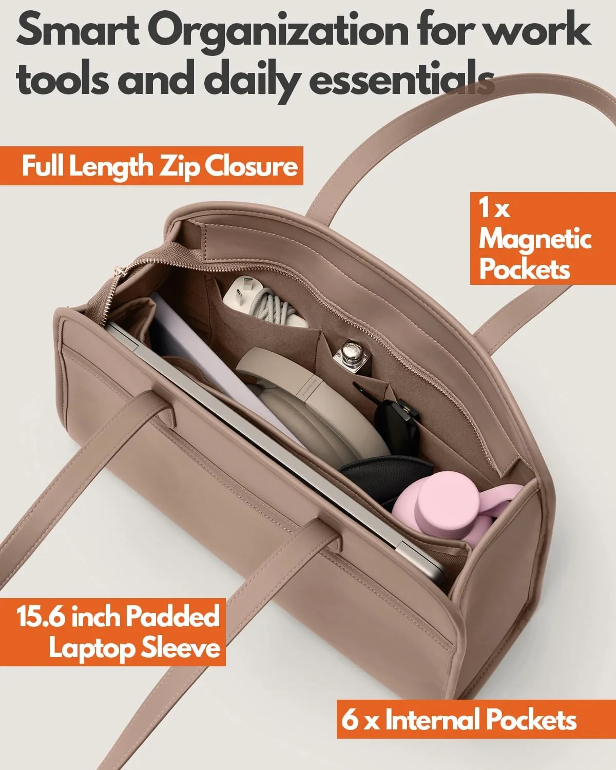 Work Tote Bags for Women 15.6 Inch - Laptop Tote Bag with Zip Compartments - Briefcase for Women Professional for Computer