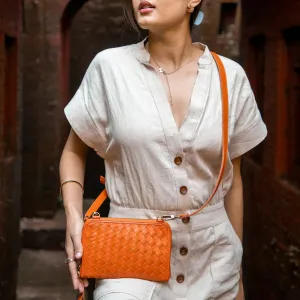 Woven Leather Crossbody Wallet