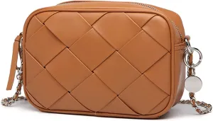 Woven Small Camera Crossbody Purses for Women Elegant Leather Shoulder Bag Square Phone Handbag with Adjustable Chain