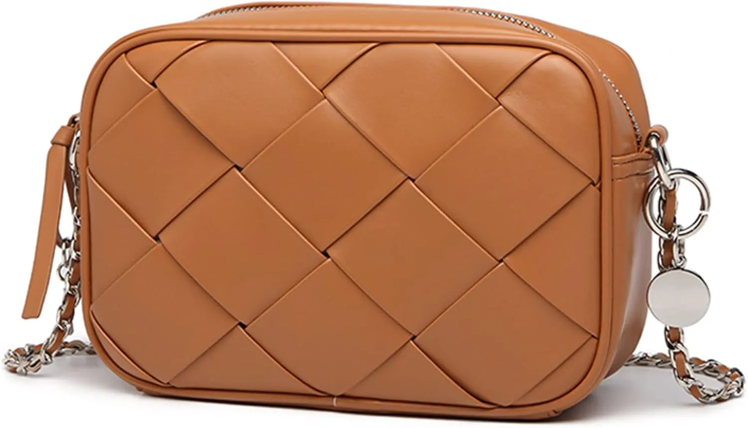 Woven Small Camera Crossbody Purses for Women Elegant Leather Shoulder Bag Square Phone Handbag with Adjustable Chain